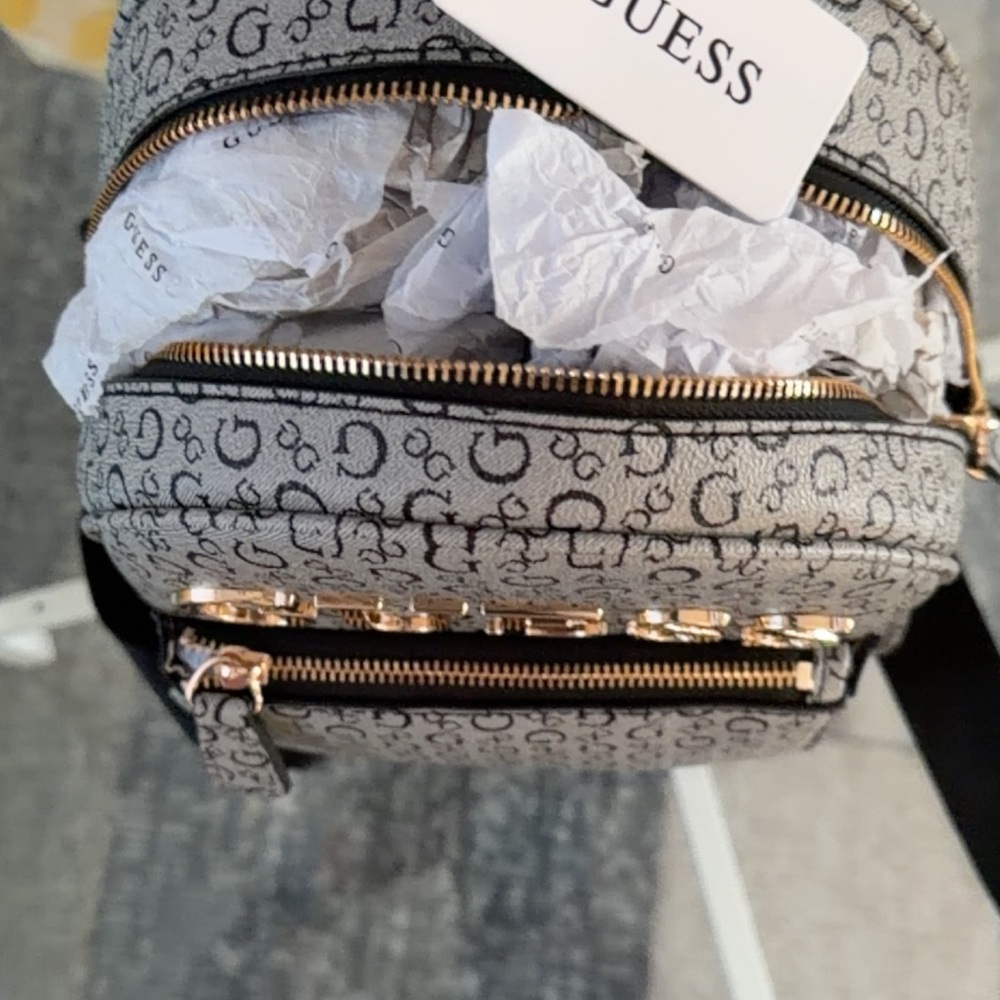 GUESS Black and Gold Patterned Backpack - Picture 7 of 7